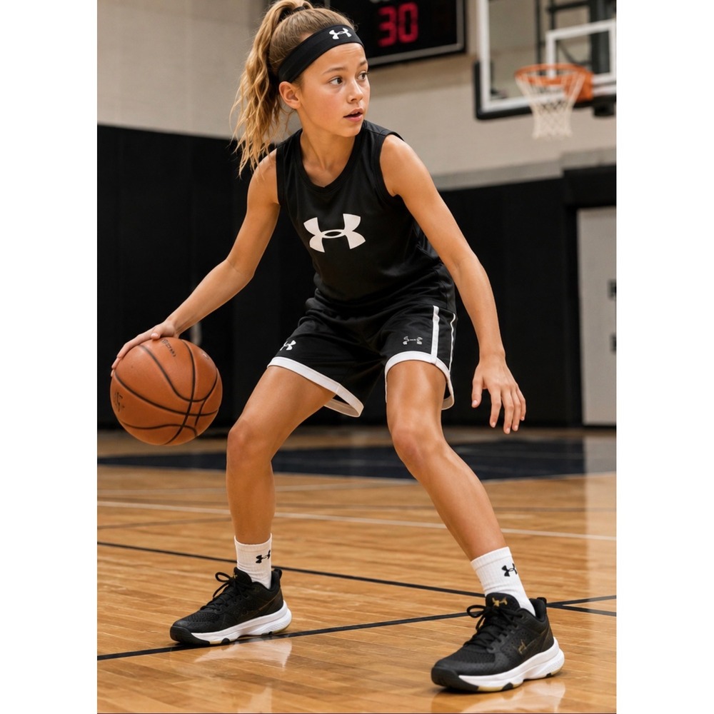 Under Armour Jet 2019 Kids Basketball Shoes Black Gold White 3022121-103 6Y